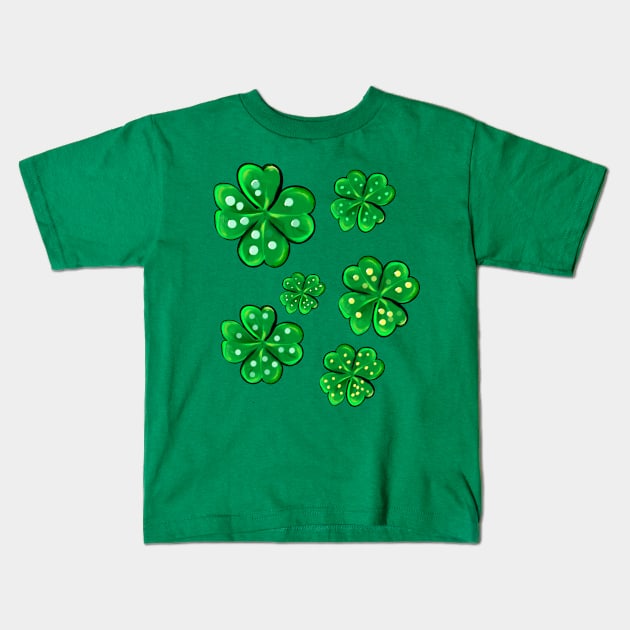 Clover Shamrocks - green 4 leaf clovers shamrock. Shenanigans The best Irish gift ideas 2024 Kids T-Shirt by Artonmytee